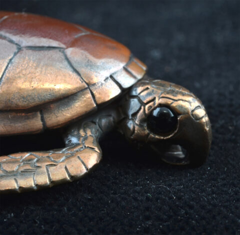Bronze, Sterling Silver & Shibuichi Sea Turtle Pendant by Robert Burkett
