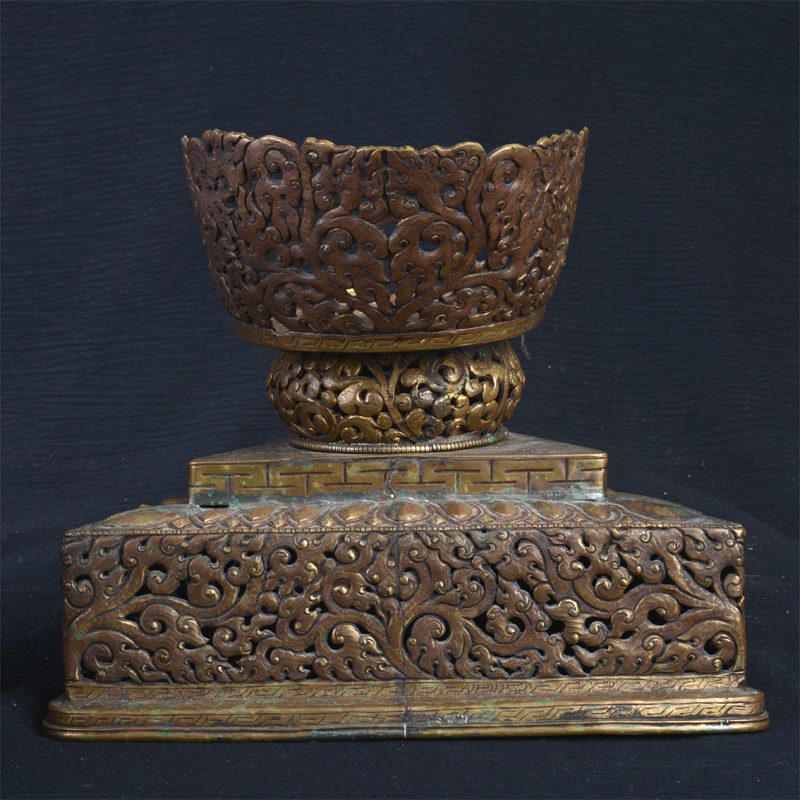 TS101D | Tantric Human Full Skull Kapala with Repousse Stand – 08