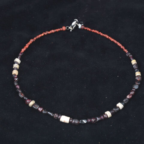 BC1259 | Necklace with Ancient Garnet Beads & Drilled Crinoids - 02