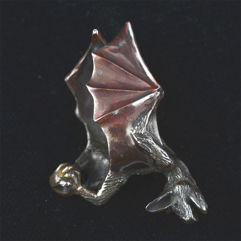 BBP32C | Bob Burkett Shibuichi Bat in Flight Pendant – 03