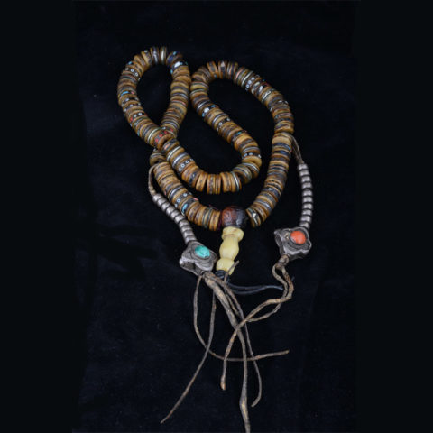ML1062 | Antique Mala with Inlaid Bone Disks and Stellar Counters - 05