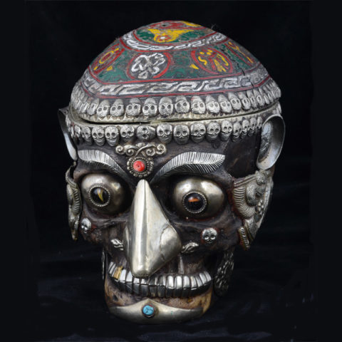TS101.04 | Tantric Human Full Skull Kapala in Polychrome - 00