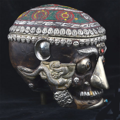 TS101.04 | Tantric Human Full Skull Kapala in Polychrome - 02