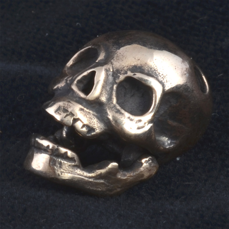 BBP49BRS | Polished Bronze Skull Bead with Hinged Jaw - 00