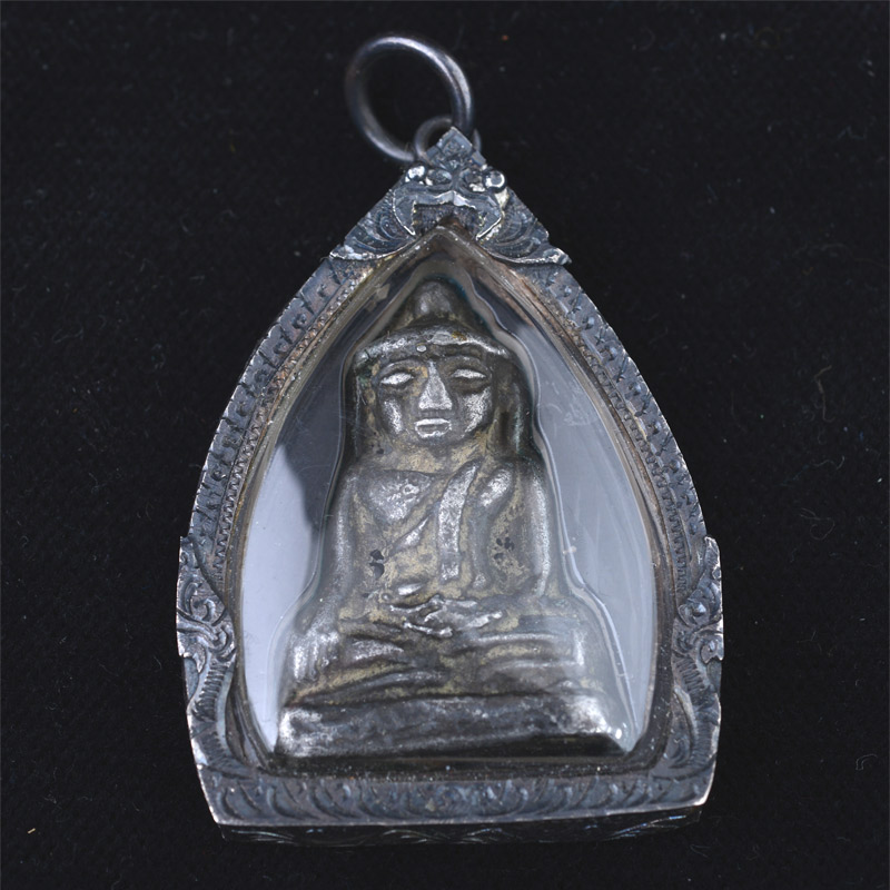AP201 | Antique Bronze Buddha in a Sterling Silver Amulet - 00