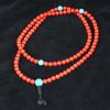 Contemporary Red Coral Mala with Turquoise Black Tailed 108 Beads