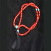 Contemporary Red Coral Mala with Turquoise w/Black Tassel 108 Beads