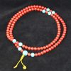 Contemporary Red Coral Mala with Turquoise w/Gold Tail 108 Beads