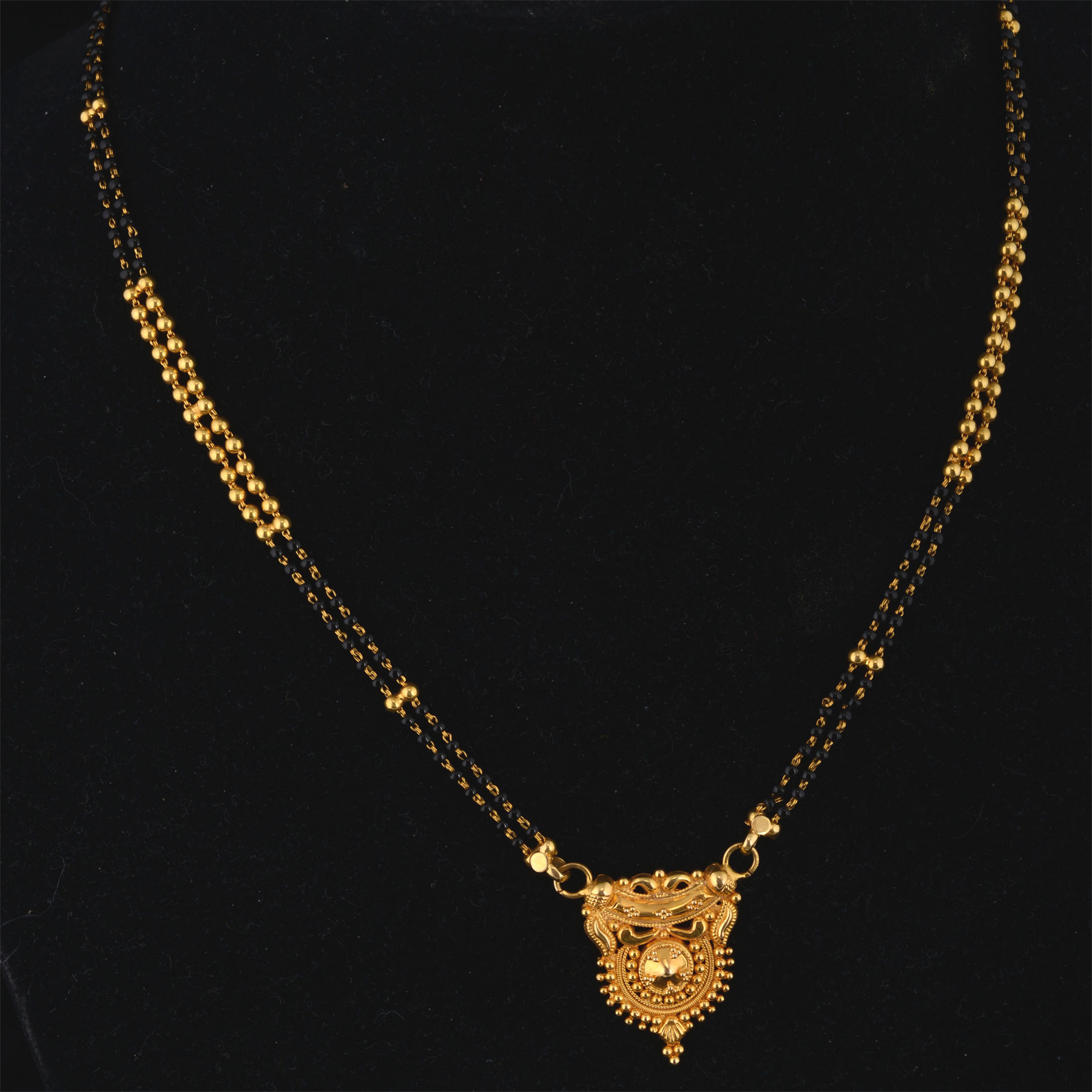 Tiger Tiger  High Caret Indian Gold Necklace w/black seed Beads