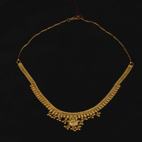 IG2103 | Indian Granulated Gold Necklace with Dangles - 00