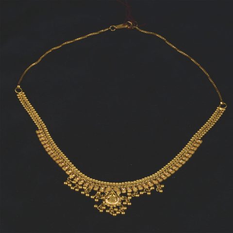 IG2103 | Indian Granulated Gold Necklace with Dangles - 01
