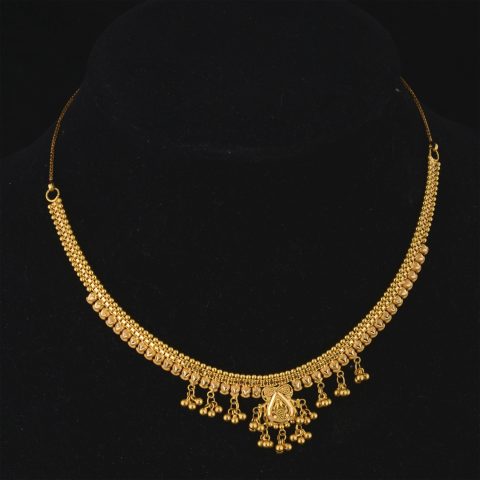 IG2103 | Indian Granulated Gold Necklace with Dangles - 02. | IG2103 | Indian Granulated Gold Necklace with Dangles - 02.
