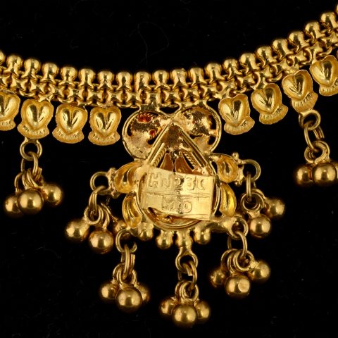 IG2103 | Indian Granulated Gold Necklace with Dangles - 03 | IG2103 | Indian Granulated Gold Necklace with Dangles - 03