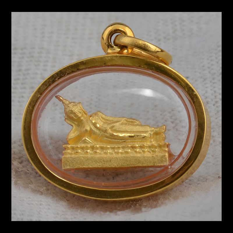 AMG1043 | Thai Reclining Buddha Amulet in a 23k Gold Case | AMG1043 | Thai Reclining Buddha Amulet in a 23k Gold Case
