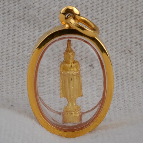 AMG1044 | Thai Standing Buddha Amulet in a 23k Gold Case