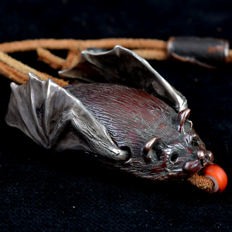 Vintage Sterling Silver & Shibuichi Bat Pendant by Robert Burkett