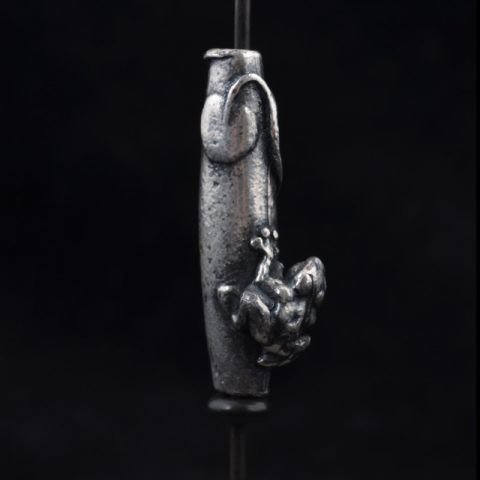 BB87 | Frog and Lily Pad Tube bead Sterling Silver by Bob Burkett - 01 | BB87 | Frog and Lily Pad Tube bead Sterling Silver by Bob Burkett - 01