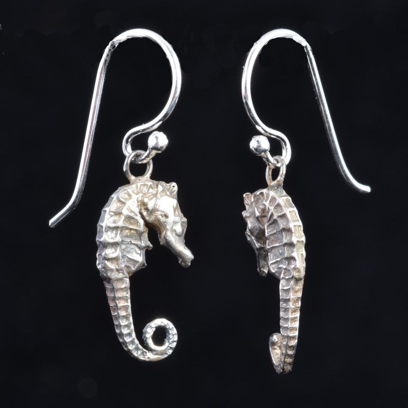 BBE01 | Sterling Silver Seahorse Earrings by Bob Burkett - 02