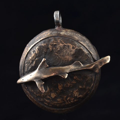 BBP51BR | Shark Pendant by Robert Burkett Bronze with Silver Ring - 01 | BBP51BR | Shark Pendant by Robert Burkett Bronze with Silver Ring - 01