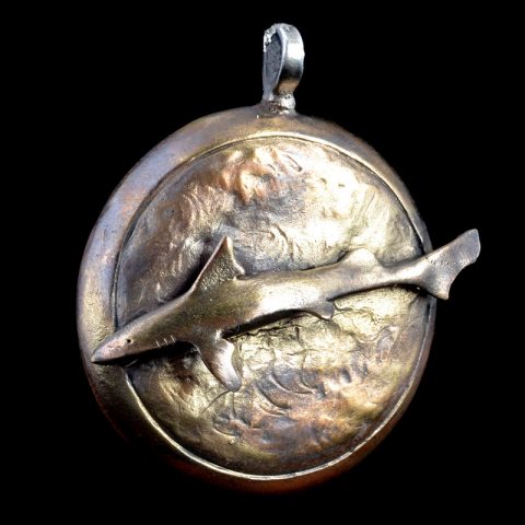 BBP51BR | Shark Pendant by Robert Burkett Bronze with Silver Ring - 04