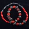 Necklace of Red Glass Beads and Antique Silver