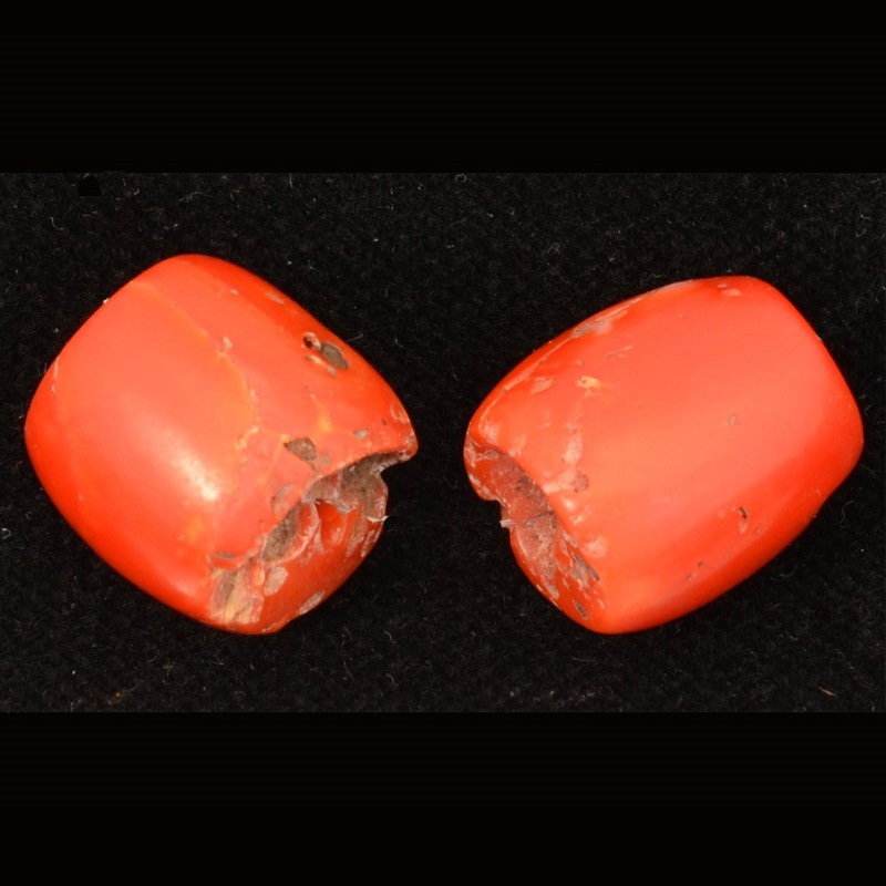 BC1354 | Pair of Red Coral Beads - 01 | BC1354 | Pair of Red Coral Beads - 01