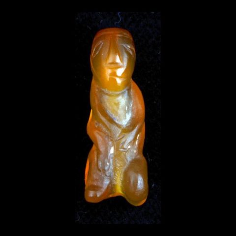 BC1425 | Ancient Burmese Carved Carnelian Kneeling Figure Bead - 00 | BC1425 | Ancient Burmese Carved Carnelian Kneeling Figure Bead - 00