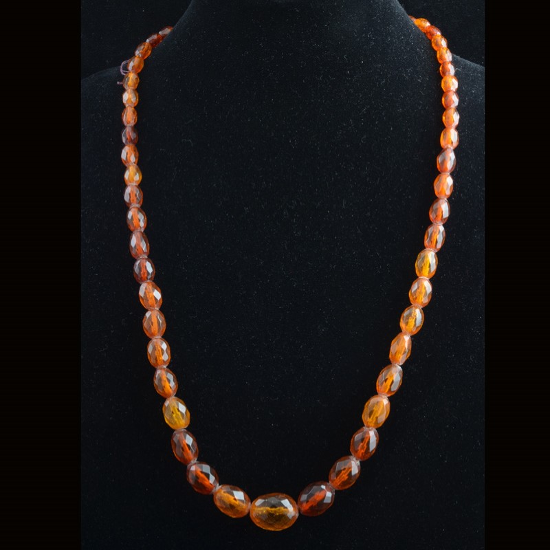 BC1536 | Antique Faceted and Graduated Cognac Amber Bead Necklace - 02 | BC1536 | Antique Faceted and Graduated Cognac Amber Bead Necklace - 02