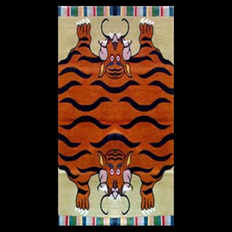 CT066 | Two Head Tiger Carpet with Striped Border | CT066 | Two Head Tiger Carpet with Striped Border
