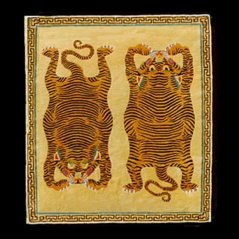 CT115GB | Yin-Yang Tigers Carpet with Key Border | CT115B | Yin-Yang Tigers Carpet with Key Border