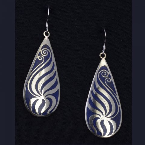 EAR3040 | Swirly Leaf Design Earring with Lapis Inlay