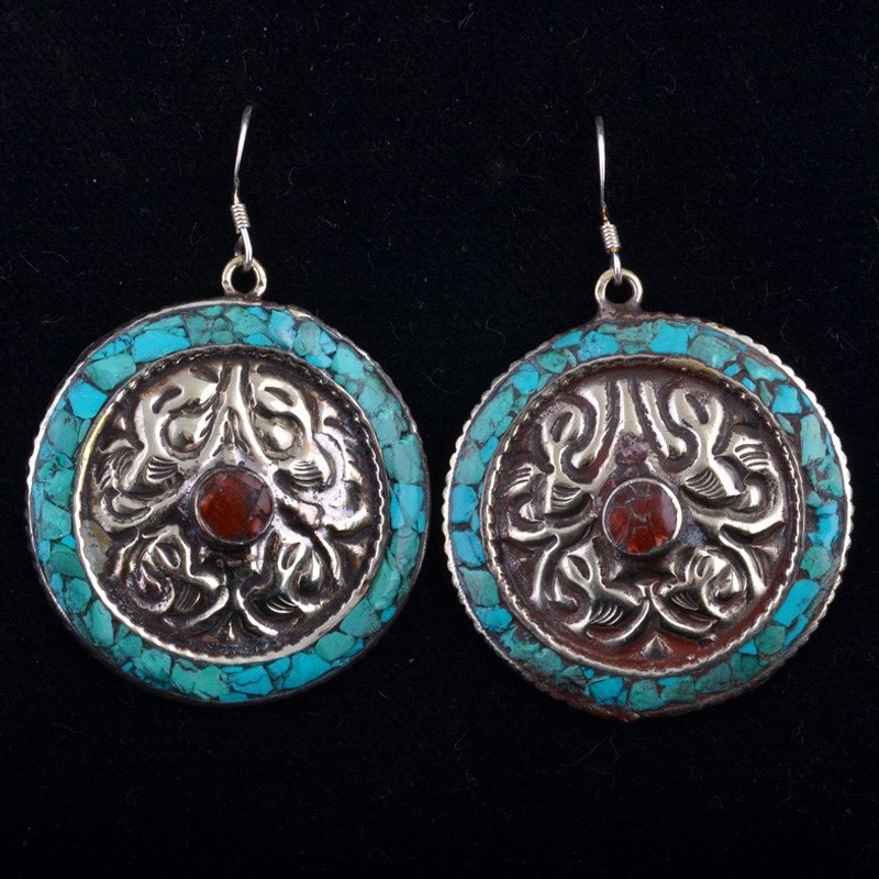 EAR3001 | Fashion Turquoise and Coral Inlaid Earrings