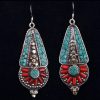 Turquoise and Coral Inlaid Fashion Earrings