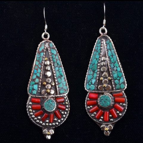 EAR3006 | Turquoise and Coral Inlaid Fashion Earrings