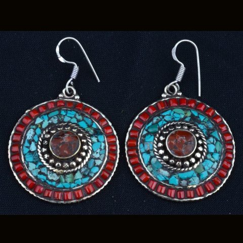 EAR3024 | Turquoise and Coral Inlaid Fashion Earrings