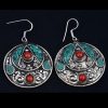 Turquoise and Coral Inlaid Earrings with Sterling Ear Wires.