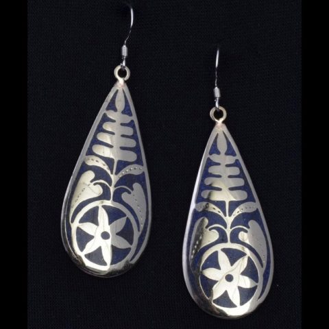EAR3026 | Leaf and Flower Design Silver Plated Earring with Lapis Inlay