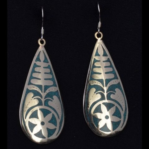 EAR3027 | Leaf and Flower Design Earrings with Turquoise Inlay