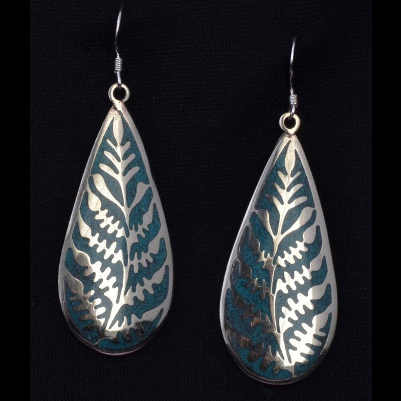 EAR3031 | Leaf Design Earring with Turquoise Inlay | EAR3031 | Leaf Design Earring with Turquoise Inlay