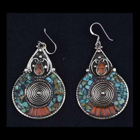 EAR3036 | Turquoise and Coral Inlaid Earrings - 00