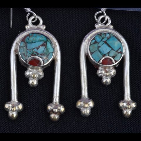 EAR3038 | Turquoise and Coral Inlaid Earrings