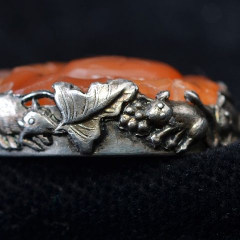 ECS158 | Sterling Clasp with Carved Carnelian and Rat Motif Bezel - 02