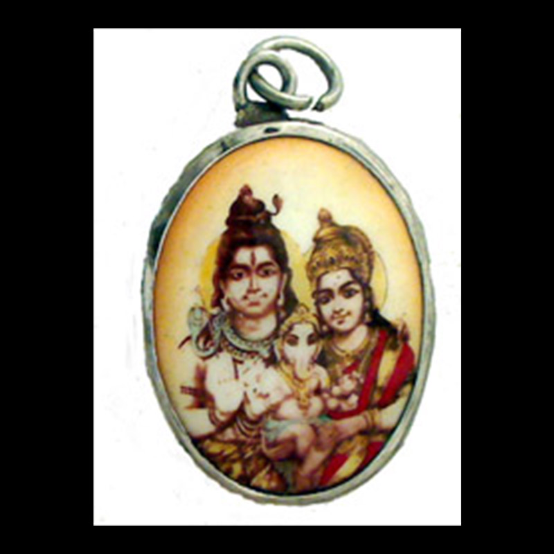 EP42 | | EP42 | Shiva, Parvati, and Ganesh Enamel Pendant