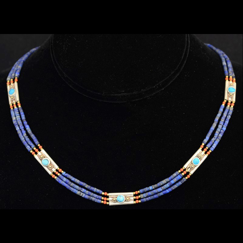 JN2007 | Nepalese Multistrand Necklace with Lapis | JN2007 | Nepalese Multistrand Necklace with Lapis