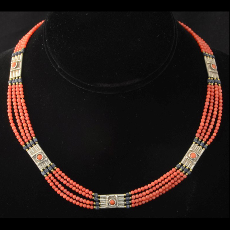 JN2015 | Nepalese Four Strand Coral Collar Necklace