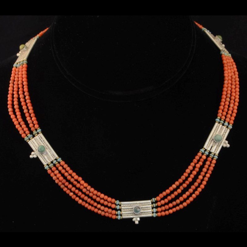 JN2016 | Nepalese Four Strand Coral Collar Necklace | JN2016 | Nepalese Four Strand Coral Collar Necklace