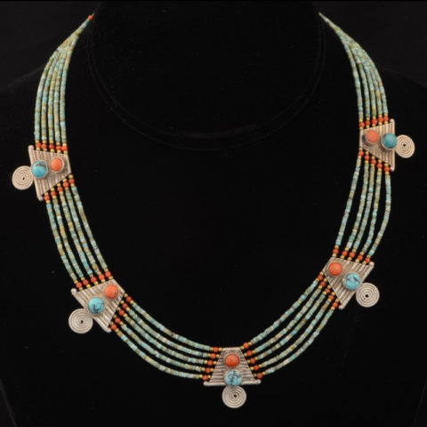 JN2018 | Nepalese Five Strand Ancient TurquoiseCollar Necklace