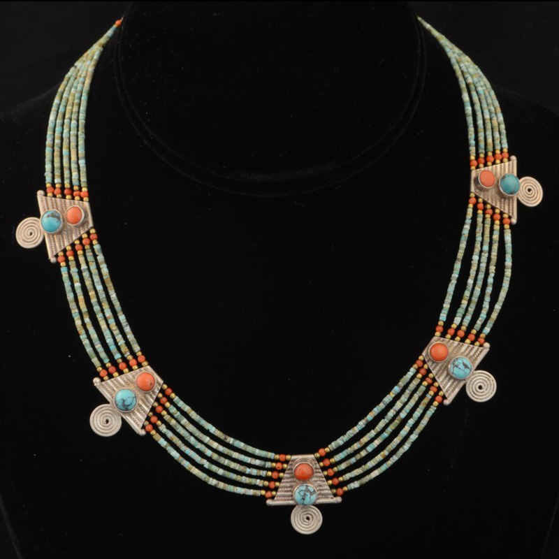JN2018 | Nepalese Five Strand Ancient TurquoiseCollar Necklace | JN2018 | Nepalese Five Strand Ancient TurquoiseCollar Necklace