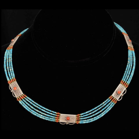 JN2035 | Nepalese Five Strand Turquoise Collar Necklace