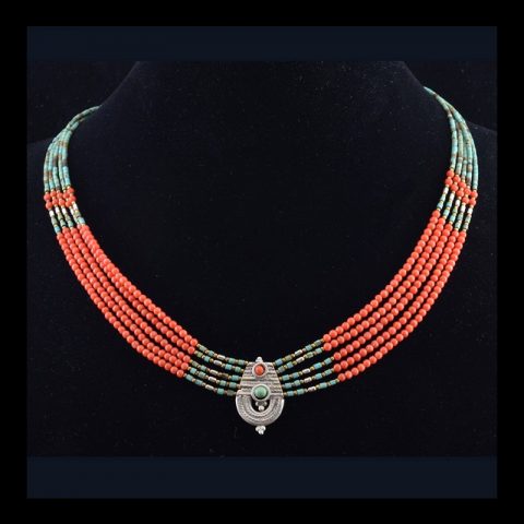 JN2044 | Nepalese Turquoise & Coral Collar Necklace